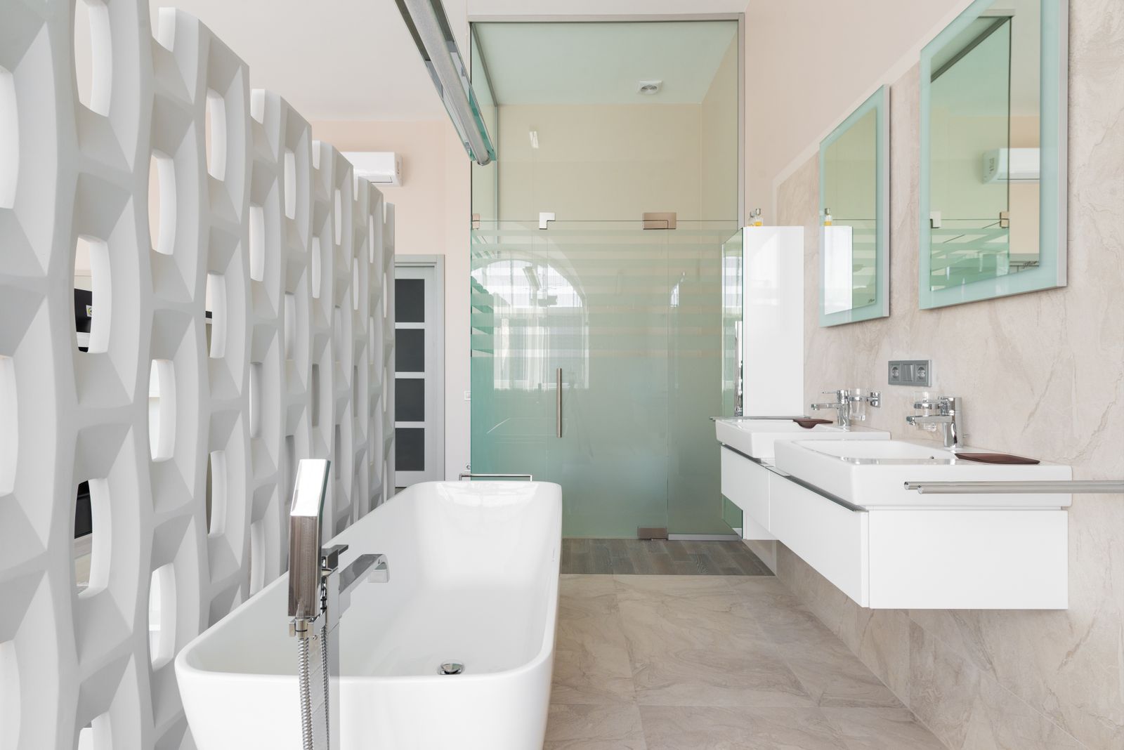 Modern guest bathroom with walk-in shower